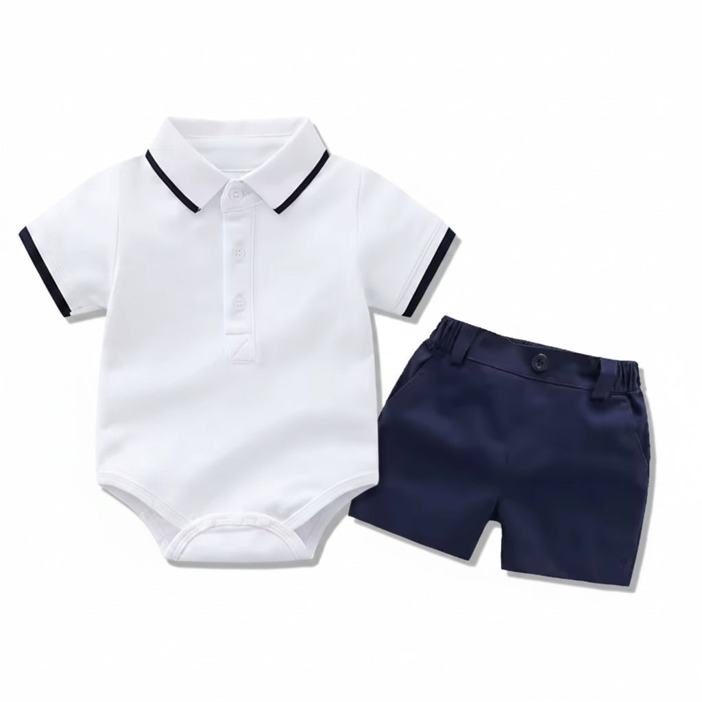 Baby Toddler Boys Romper Polo Shirt & Shorts Set. 3 Colours 9M-3Y
