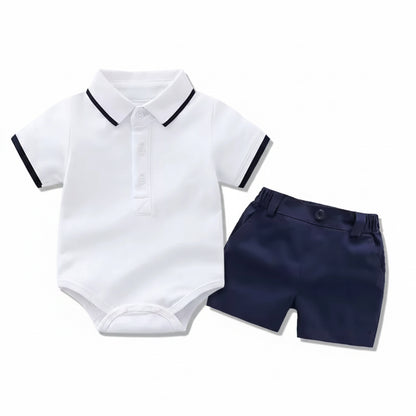 Baby Toddler Boys Romper Polo Shirt & Shorts Set. 3 Colours 9M-3Y