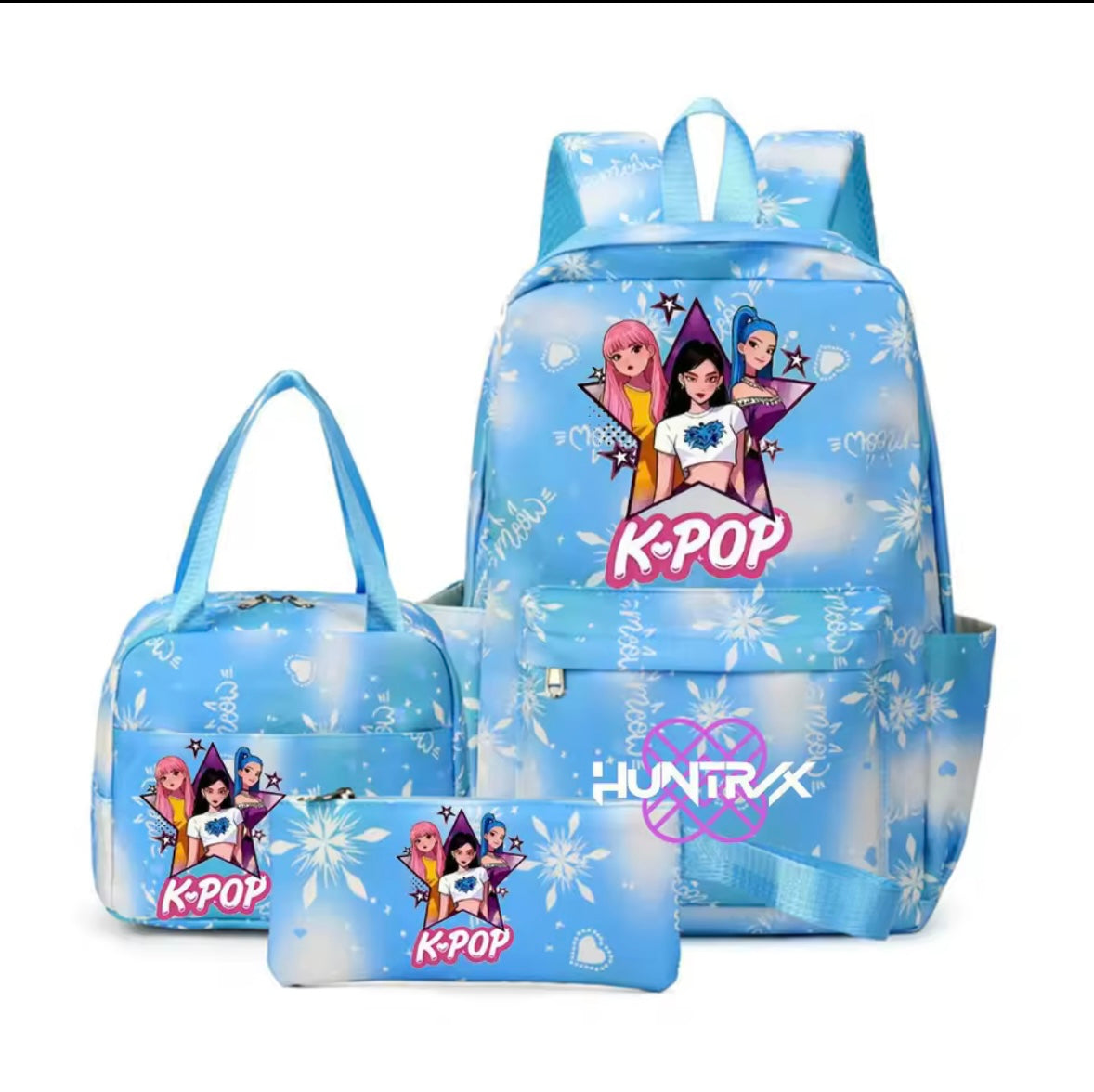 Kids K-Pop Demon Hunters School Bag 3 Piece Set. 4 Colours