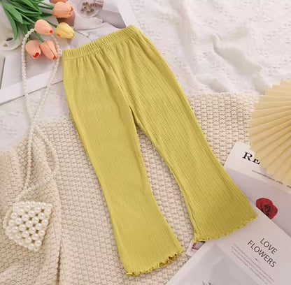 Kids Girls Casual Ribbed Loose Fit Flare Trousers. 5 Colours 12M-10Y