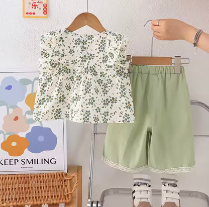 Kids Girls Lightweight Sleeveless Floral Top & Wide Leg Shorts Set. 12M-5Y