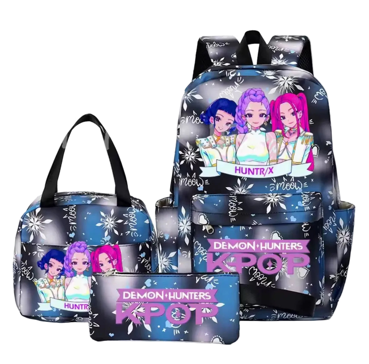 Kids K-Pop Demon Hunters School Bag 3 Piece Set. 4 Colours