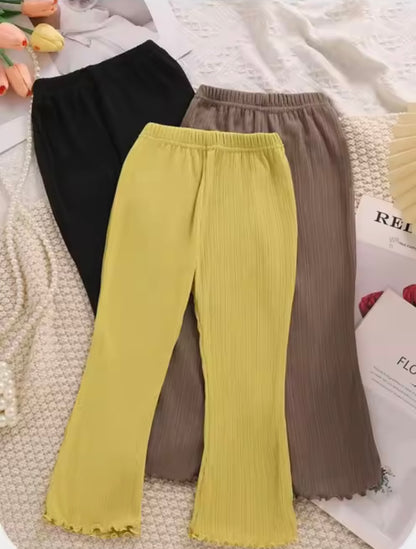 Kids Girls Casual Ribbed Loose Fit Flare Trousers. 5 Colours 12M-10Y