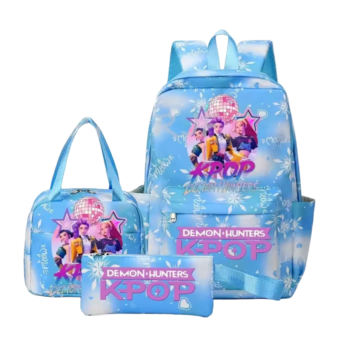 Kids K-Pop Demon Hunters School Bag 3 Piece Set. 4 Colours