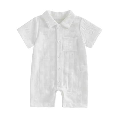 Baby Toddler Boys Lapel Button Front Romper. 4 Colours 3-18M