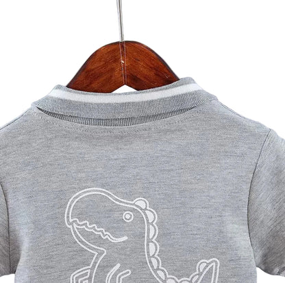 Kids Boys Lightweight Dinosaur Polo Shirt & Shorts Set. 3 Colours 12M-5Y