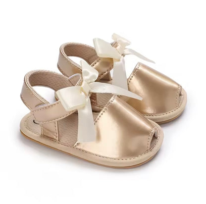 Baby Toddler Patent Bow Strap Rubber Sole Sandals. 5 Colours 0M-18M