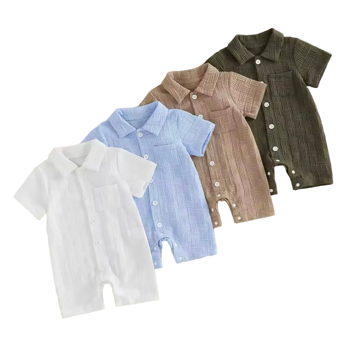 Baby Toddler Boys Lapel Button Front Romper. 4 Colours 3-18M