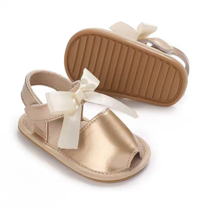Baby Toddler Patent Bow Strap Rubber Sole Sandals. 5 Colours 0M-18M