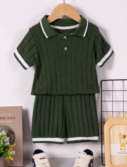 Kids Boys Lightweight Ribbed Polo Shirt & Shorts Set. 3 Colours 18M-5Y
