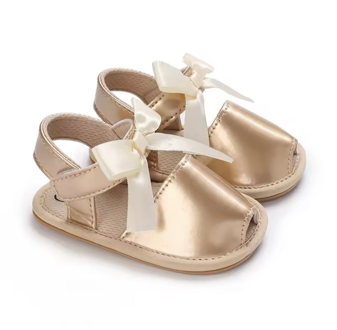 Baby Toddler Patent Bow Strap Rubber Sole Sandals. 5 Colours 0M-18M