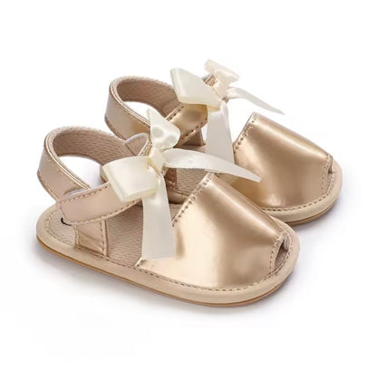 Baby Toddler Patent Bow Strap Rubber Sole Sandals. 5 Colours 0M-18M