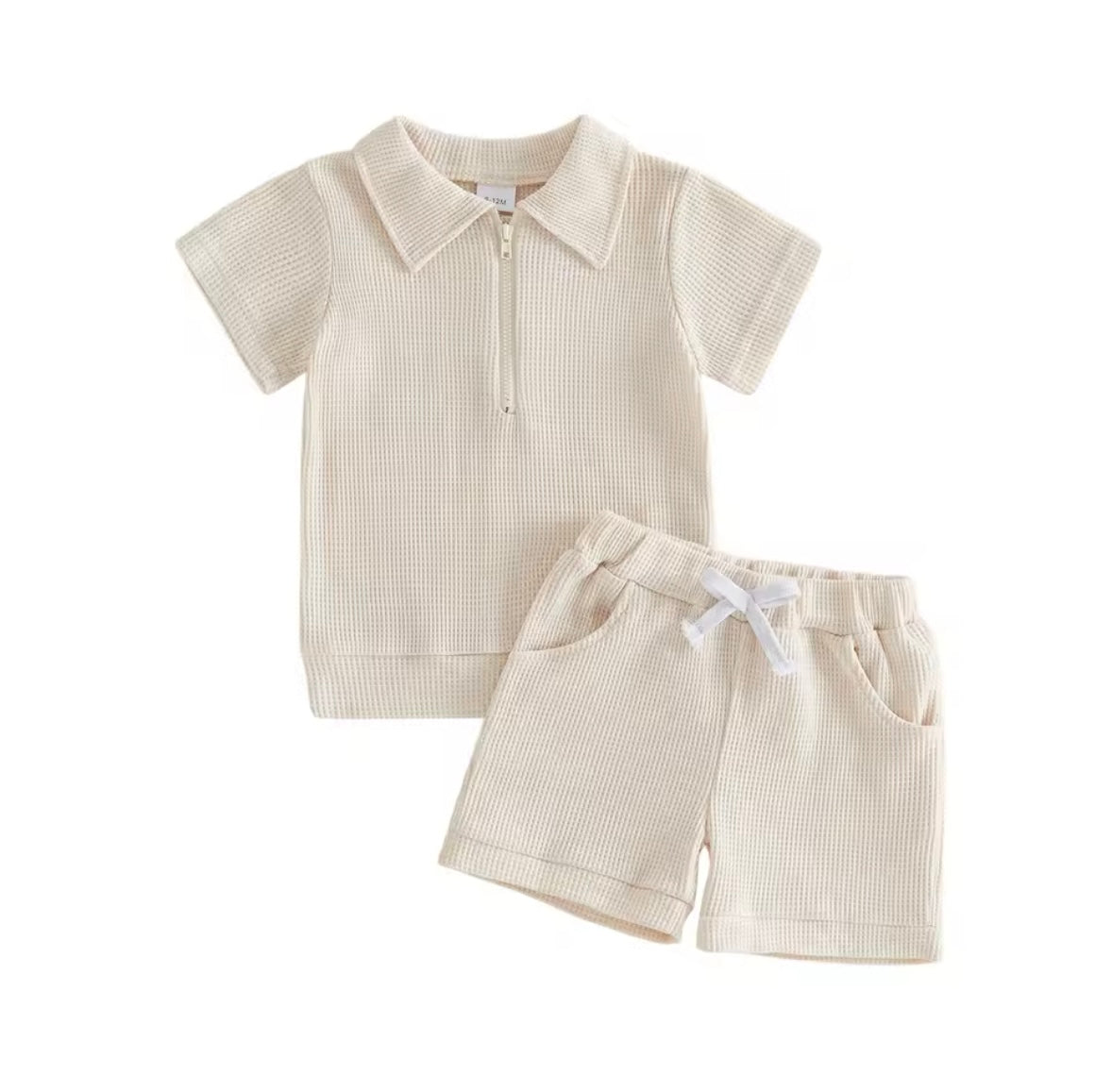 Kids Boys Half Zip Lapel Collar T-shirt & Matching Shorts Set. 2 Colours 6M-4Y