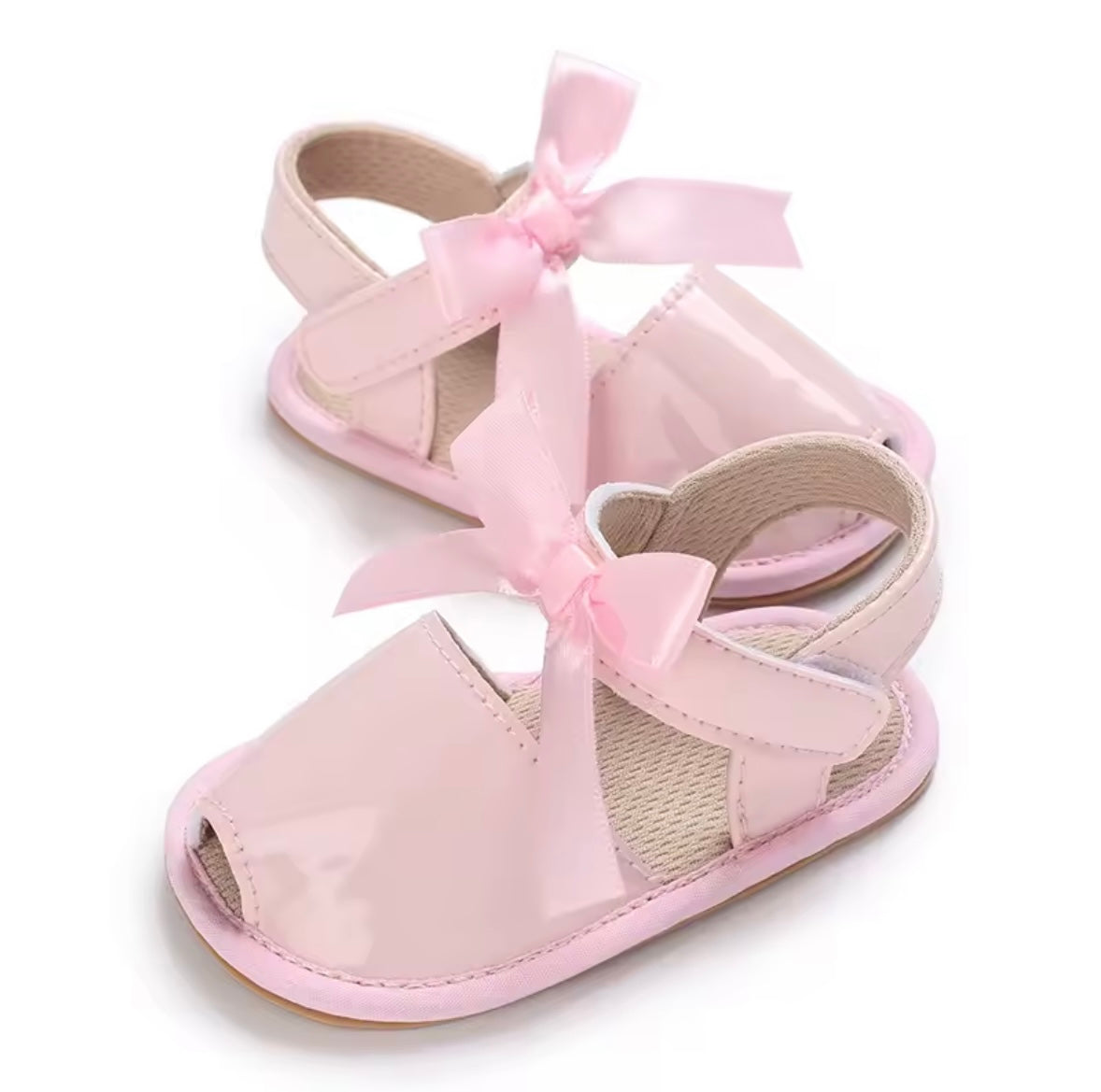 Baby Toddler Patent Bow Strap Rubber Sole Sandals. 5 Colours 0M-18M