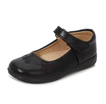 Kids Girls Black Velcro Strap School Shoes. 2 Variations Uk Junior Size 10-4