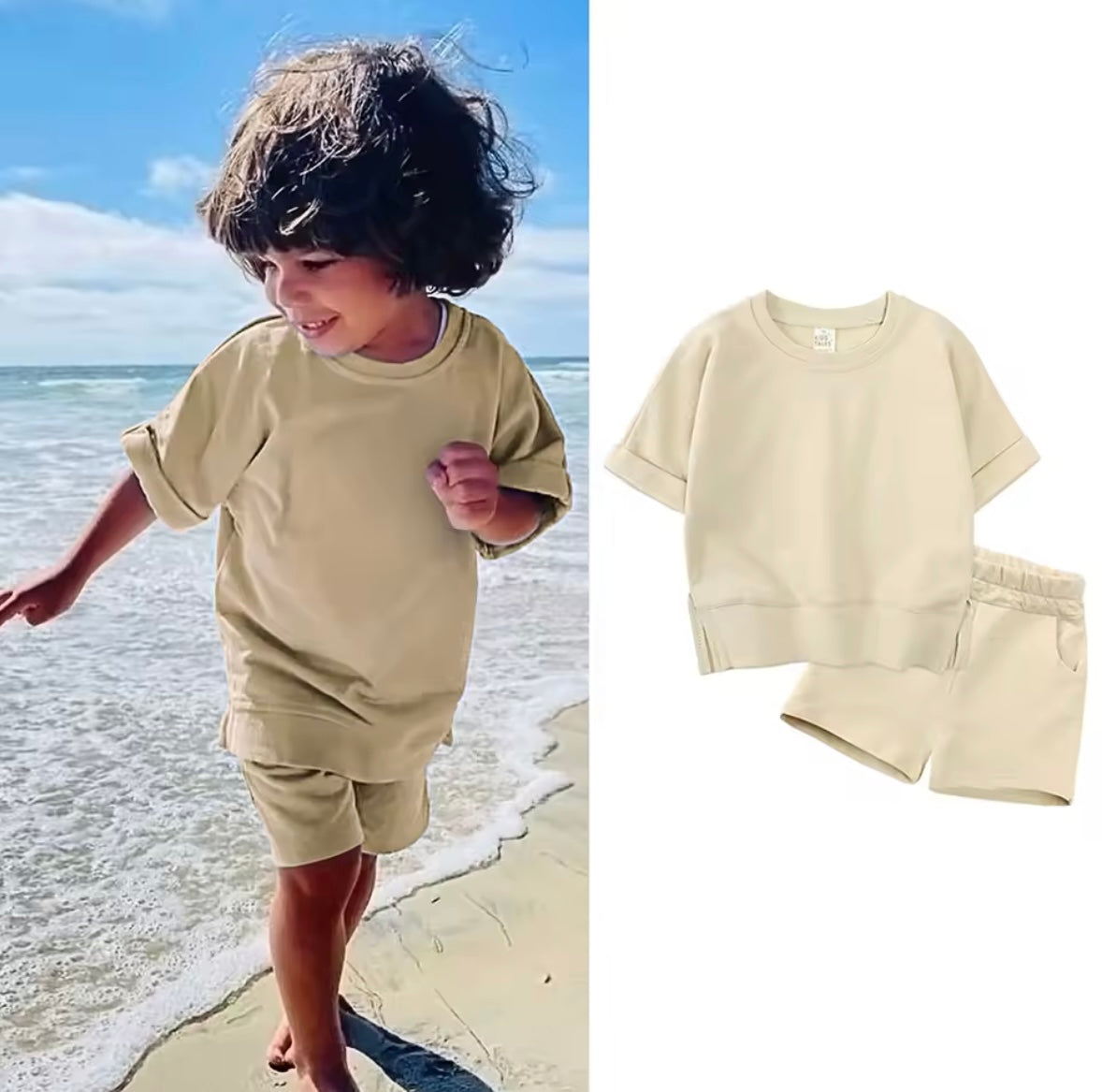 Kids Unisex Lightweight Short Sleeve Sweater & Matching Shorts Set. 6 Colours 12M-7Y