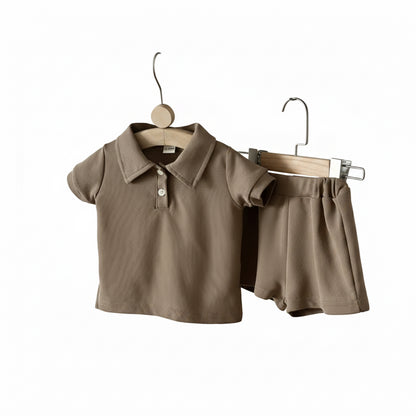 Kids Casual Solid Colour Polo Shirt & Matching Shorts Set. 3 Colours 6M-3Y