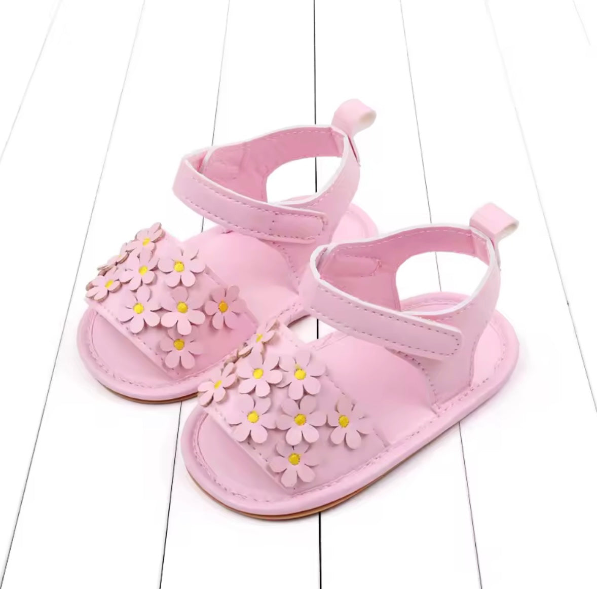Baby Toddler Girls Leather Velcro Strap Daisy Sandals. 3 Colours 0M-18M