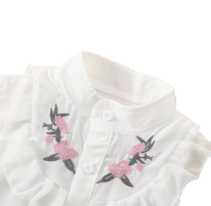 Baby Toddler Girls Sleeveless Cotton Shirt & Linen Shorts Set. 2 Colours 9M-3Y