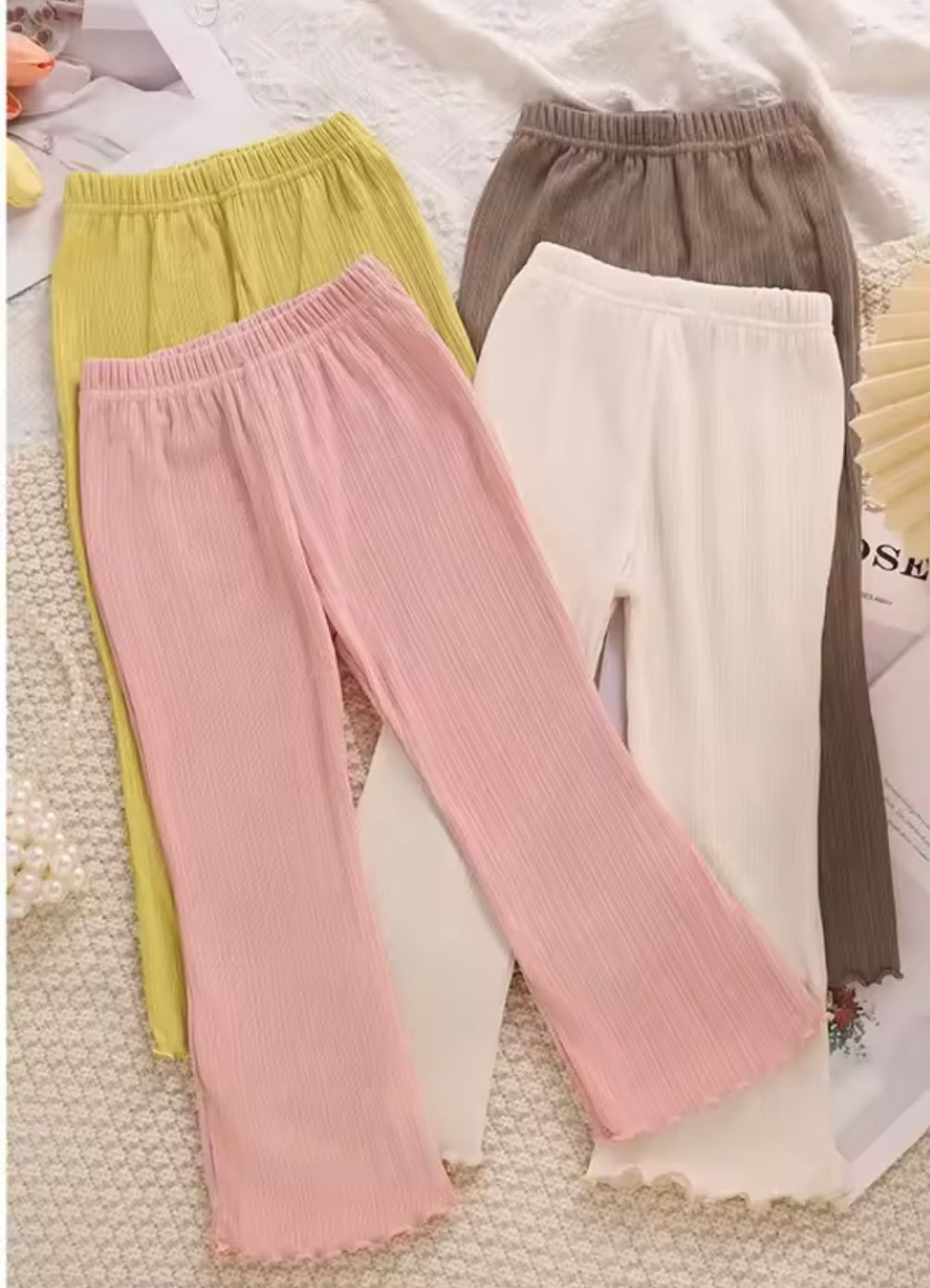 Kids Girls Casual Ribbed Loose Fit Flare Trousers. 5 Colours 12M-10Y