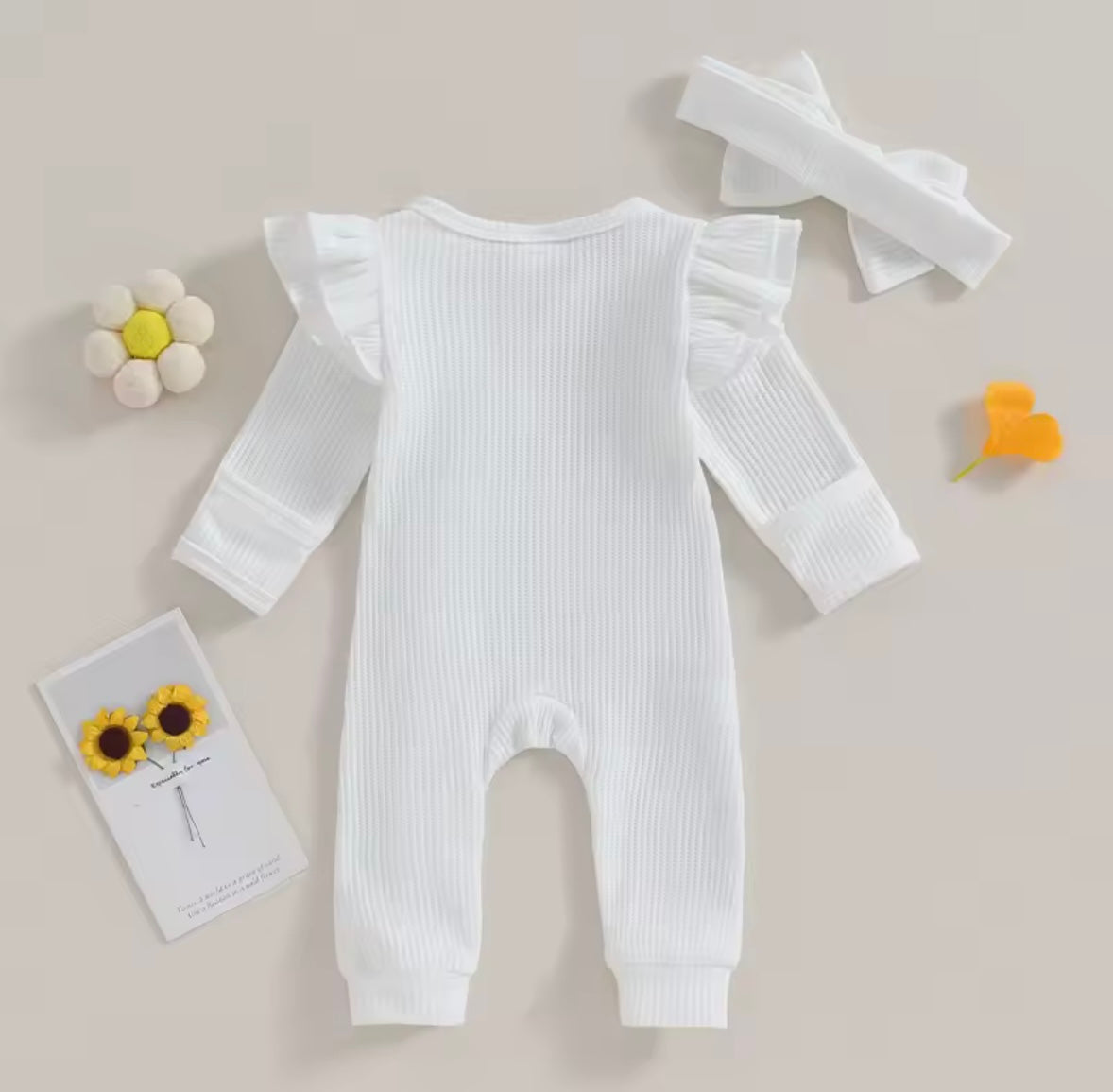 Baby Toddler Girls Ribbed Ruffle Romper & Headband Set. 3 Colours Newborn-12M