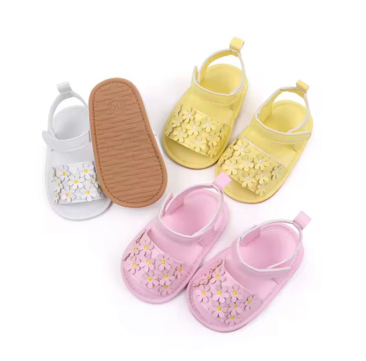 Baby Toddler Girls Leather Velcro Strap Daisy Sandals. 3 Colours 0M-18M