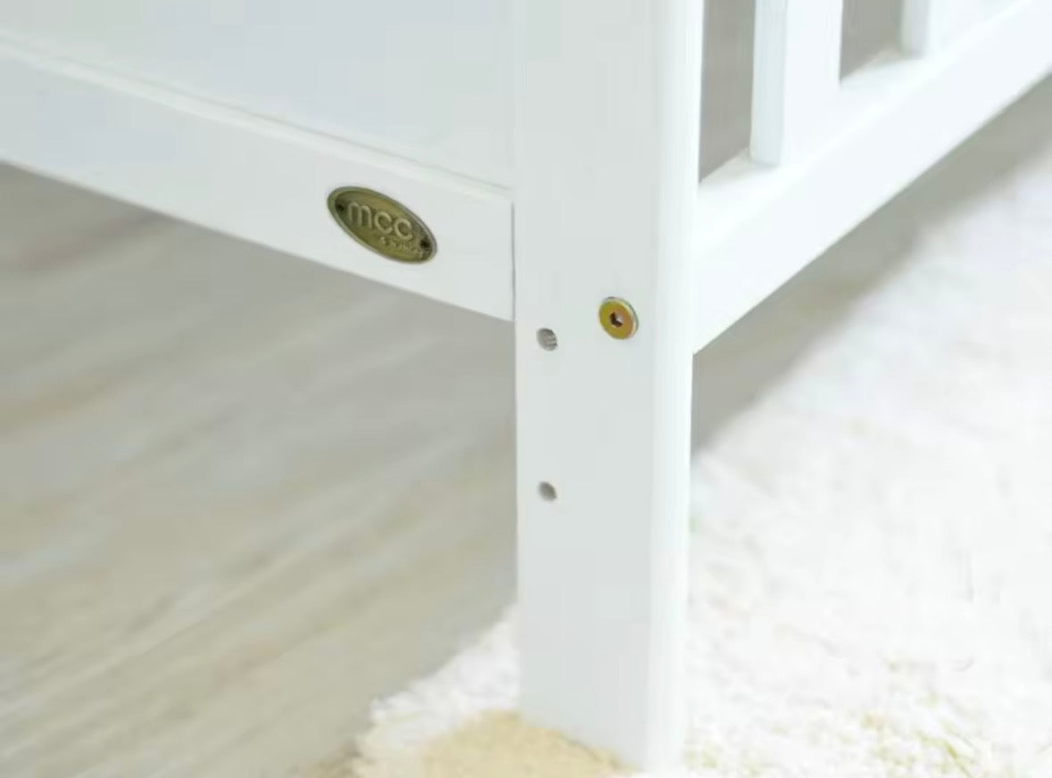 Baby Toddler Wooden Cot Bed with Waterproof Mattress & Drawer Colour Grey