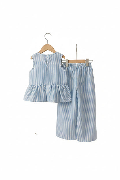 Kids Girls Pinstripe Sleeveless Bowknot Top & Wide Leg Trousers. 2 Colours 3-7Y