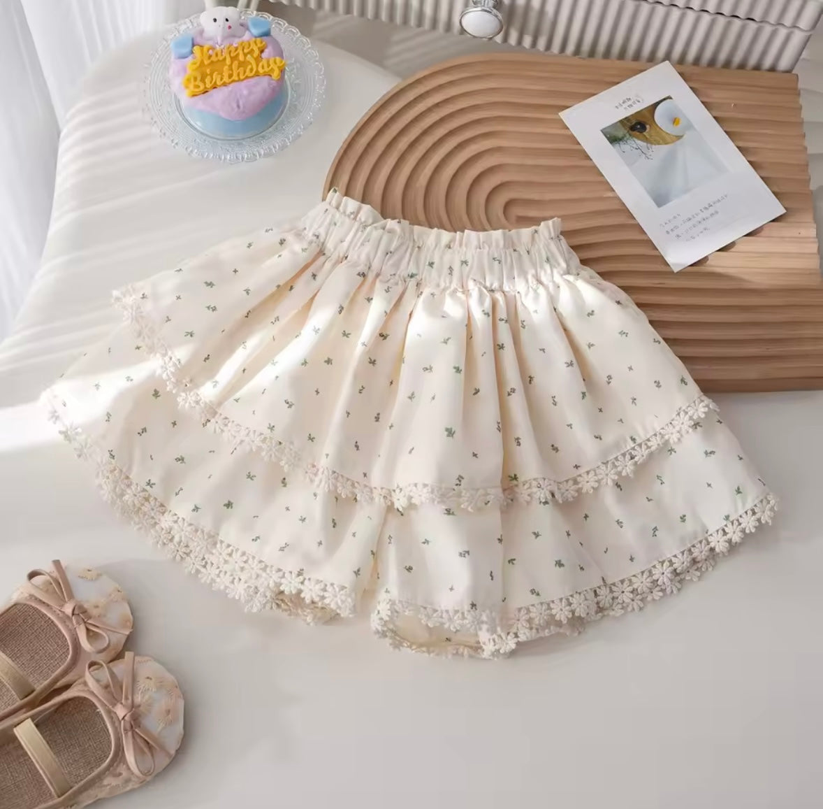 Kids Girls Ribbed Short Sleeve Top & Floral Loose Fit Shorts Set. 12M-6Y