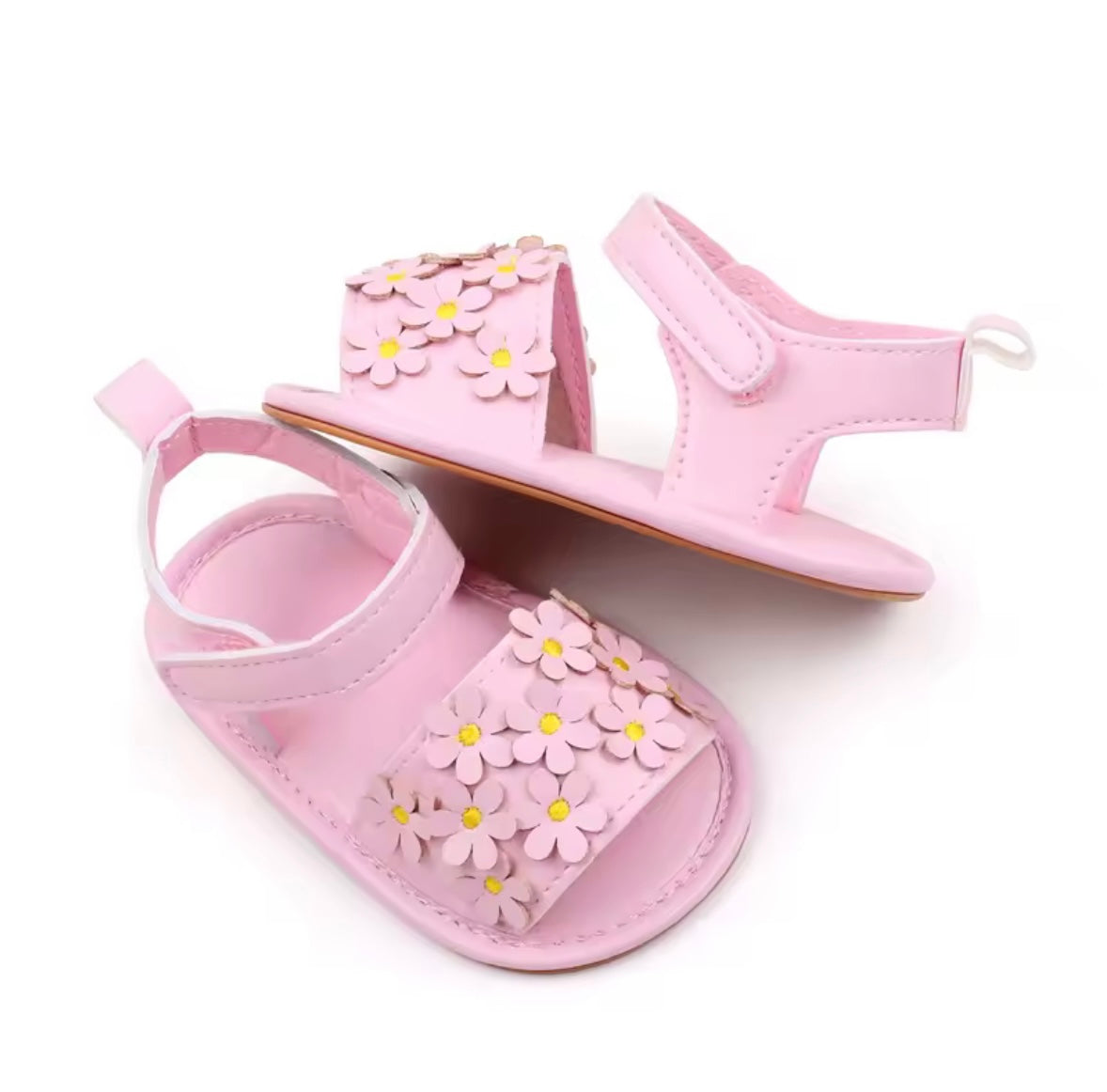 Baby Toddler Girls Leather Velcro Strap Daisy Sandals. 3 Colours 0M-18M