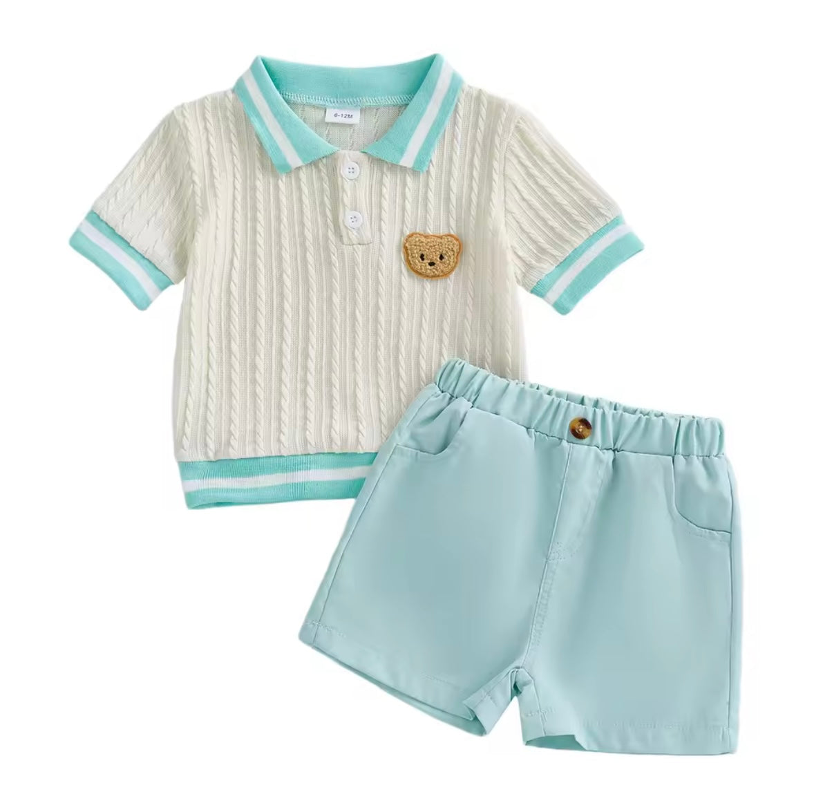 Kids Boys Cable Knit Collared Top & Shorts Set. 2 Colours 6M-4Y.