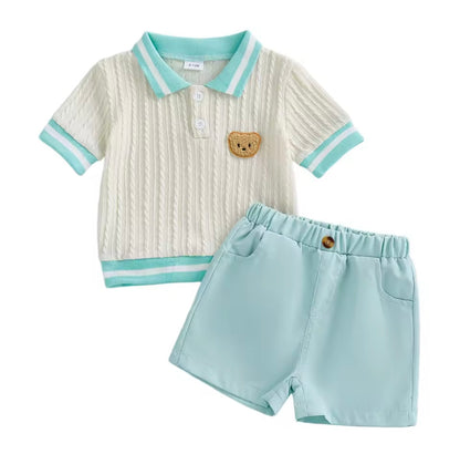 Kids Boys Cable Knit Collared Top & Shorts Set. 2 Colours 6M-4Y.
