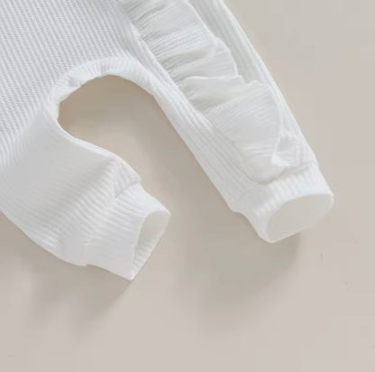 Baby Toddler Girls Ribbed Ruffle Romper & Headband Set. 3 Colours Newborn-12M