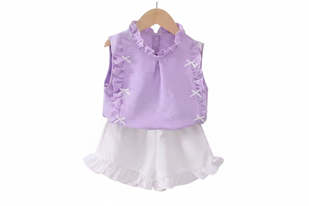 Kids Girls Lightweight Ruffled Top & Shorts Set. 3 Colours 12M-4Y