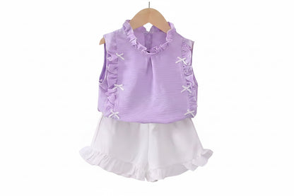 Kids Girls Lightweight Ruffled Top & Shorts Set. 3 Colours 12M-4Y