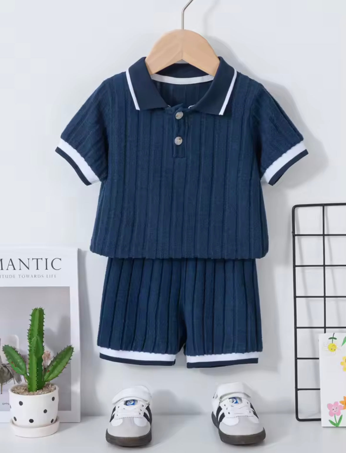 Kids Boys Lightweight Ribbed Polo Shirt & Shorts Set. 3 Colours 18M-5Y