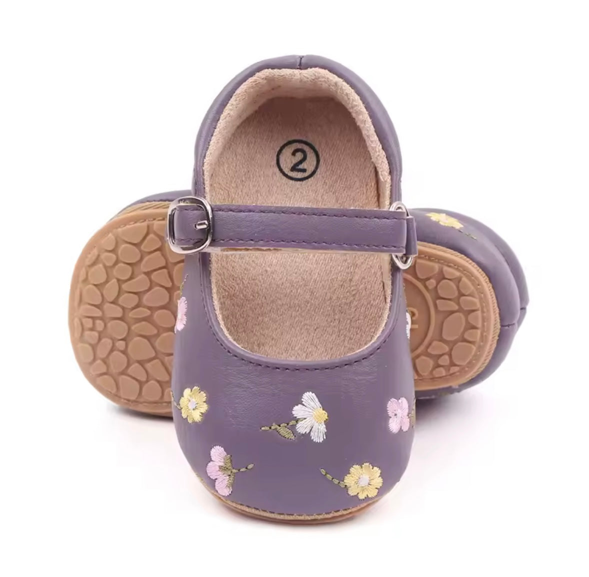Baby Toddler Leather Flower Embroidery Anti-Slip Shoes. 3 Colours. 0-18M