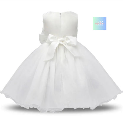 kids Lace Formal Dress with Flower Design, front Bow & Mesh Skirt. 5 colours, 4-10Y.