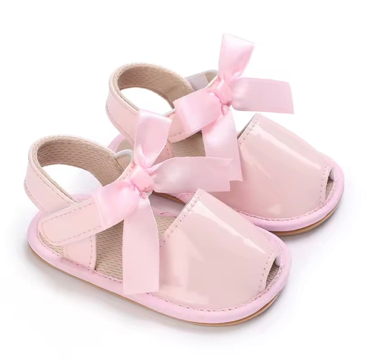 Baby Toddler Patent Bow Strap Rubber Sole Sandals. 5 Colours 0M-18M