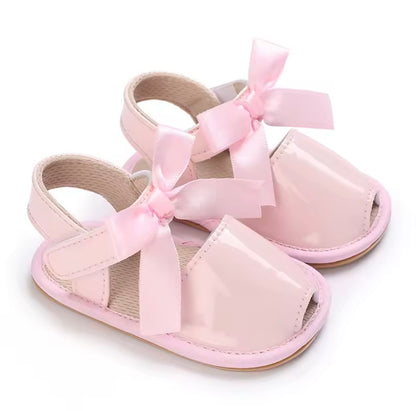 Baby Toddler Patent Bow Strap Rubber Sole Sandals. 5 Colours 0M-18M