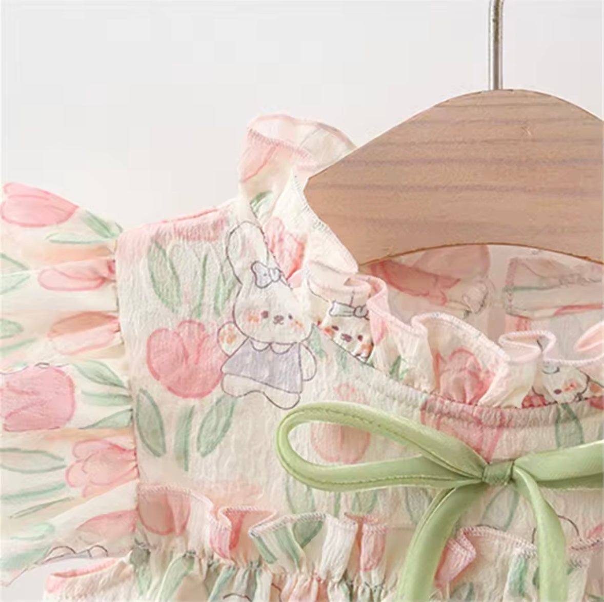 Kids Girls Lightweight Floral Rabbit Print Summer Dress. 9M-4Y