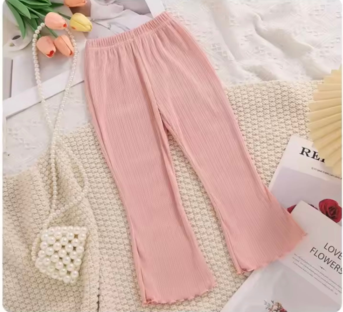 Kids Girls Casual Ribbed Loose Fit Flare Trousers. 5 Colours 12M-10Y