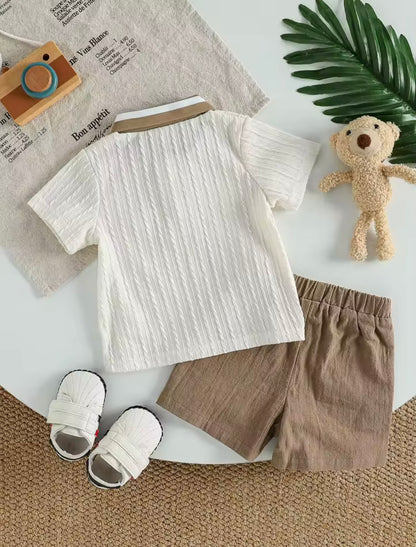 Baby Toddler Lightweight Patterned Polo Shirt & Shorts Set. 6M-3Y