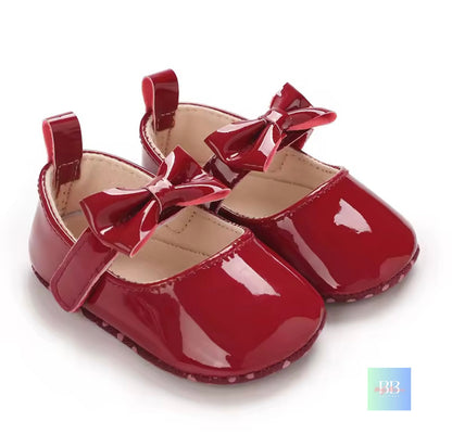 Patent Baby Shoes with Bowknot Velcro Strap. 6 Colours, 0-18M