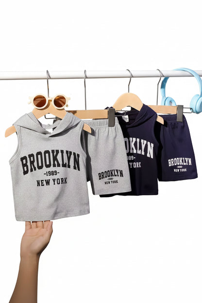 Kids Casual Hooded Sports Vest Top & Shorts 4 pcs Mix & Match Set. 2 Colours 6M-3Y