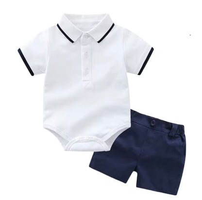 Baby Toddler Boys Romper Polo Shirt & Shorts Set. 3 Colours 9M-3Y
