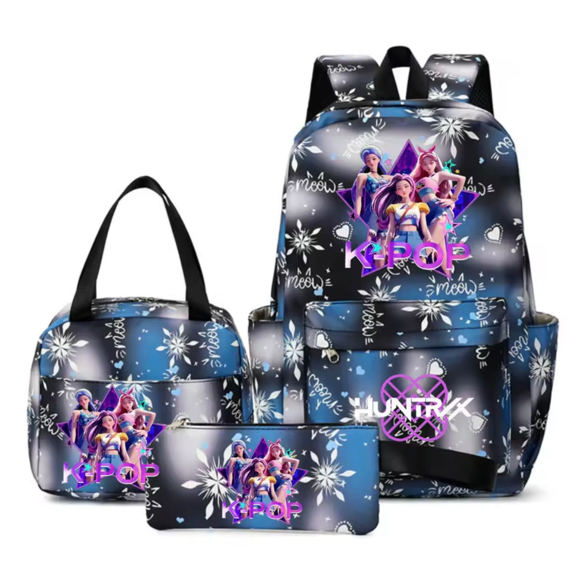 Kids K-Pop Demon Hunters School Bag 3 Piece Set. 4 Colours