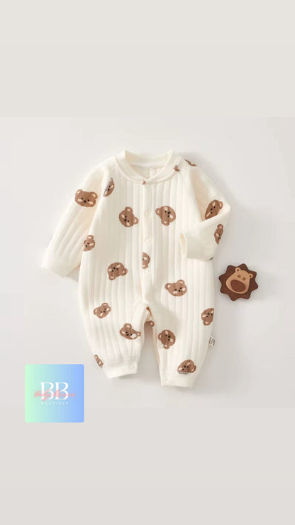 Baby/Toddler Long Sleeved Romper with Cartoon Bear Logo. 6 variants, 3-9M