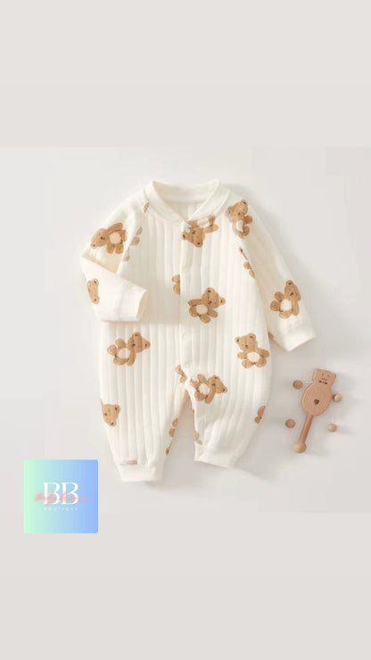 Baby/Toddler Long Sleeved Romper with Cartoon Bear Logo. 6 variants, 3-9M