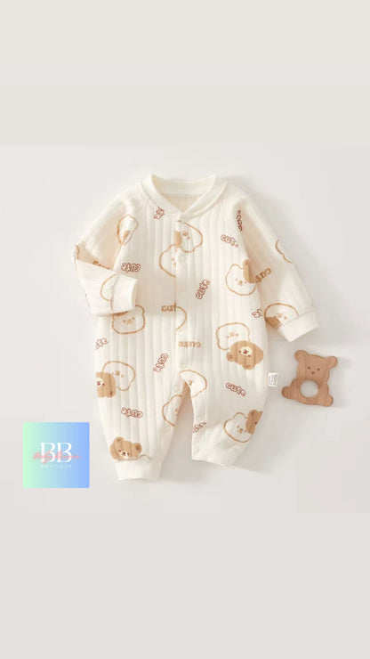 Baby/Toddler Long Sleeved Romper with Cartoon Bear Logo. 6 variants, 3-9M